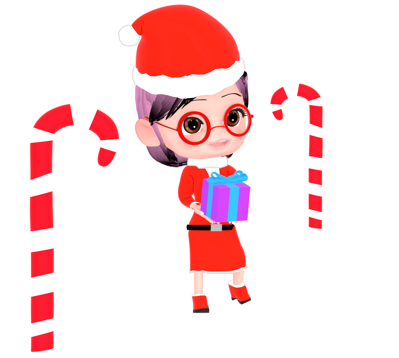 プレゼントを渡すサンタのコスプレをした女性のイラスト