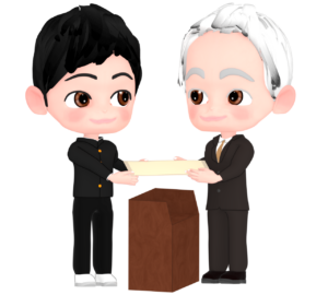 校長から卒業証書を受け取る生徒のイラスト