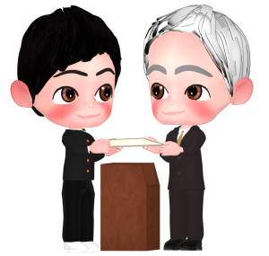 校長から卒業証書を受け取る生徒のイラスト