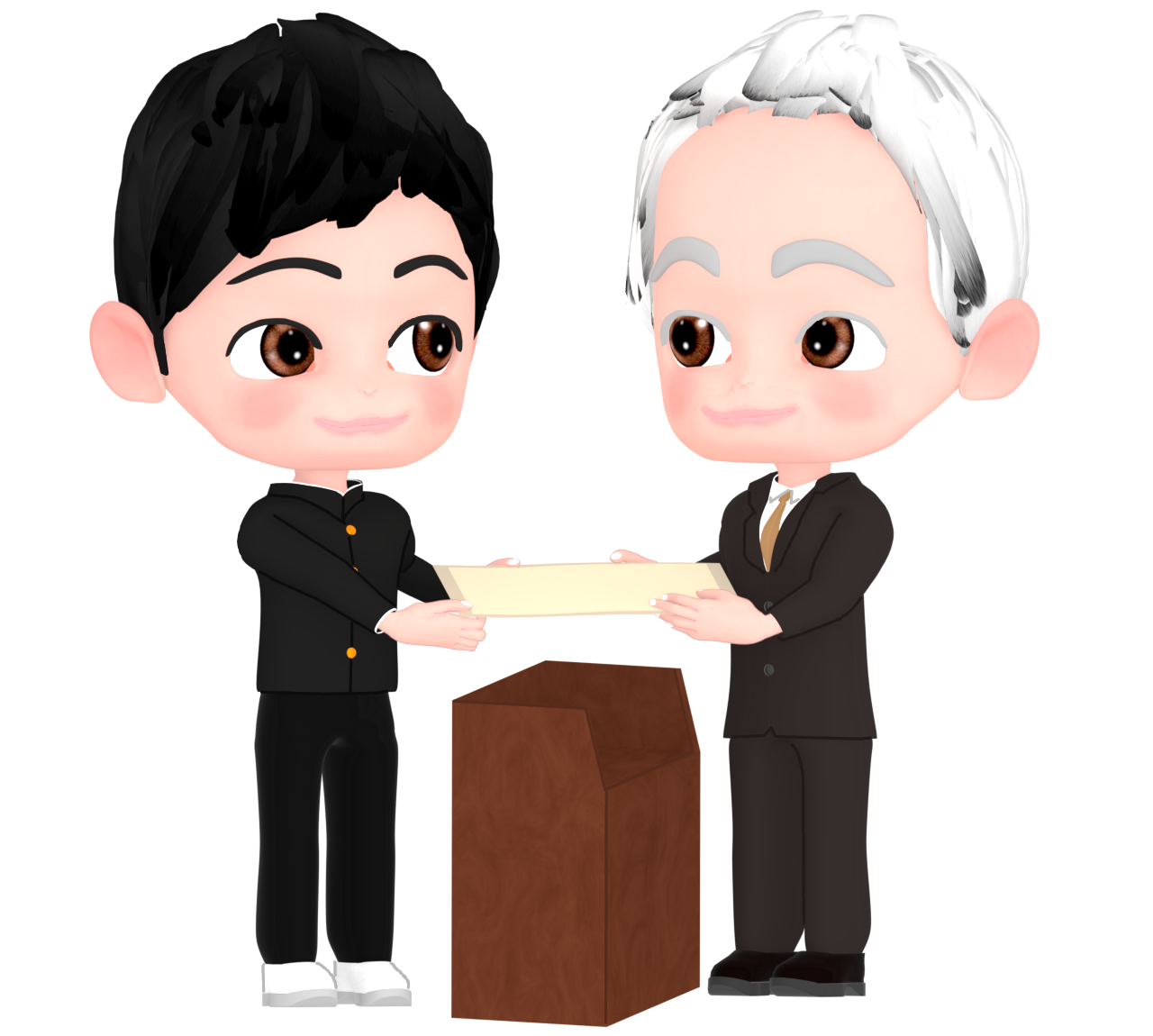校長から卒業証書を受け取る生徒のイラスト