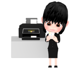 プリンターで年賀状を印刷するＯＬのイラスト