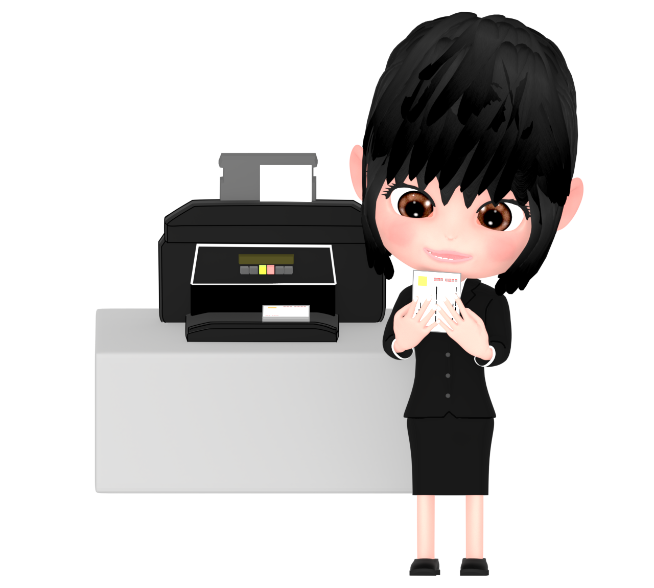 プリンターで年賀状を印刷するＯＬのイラスト