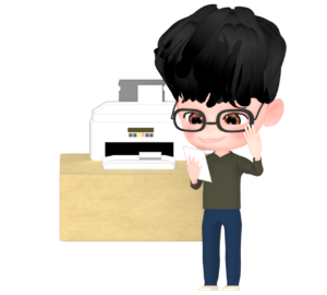 プリンターで年賀状を印刷する男性のイラスト