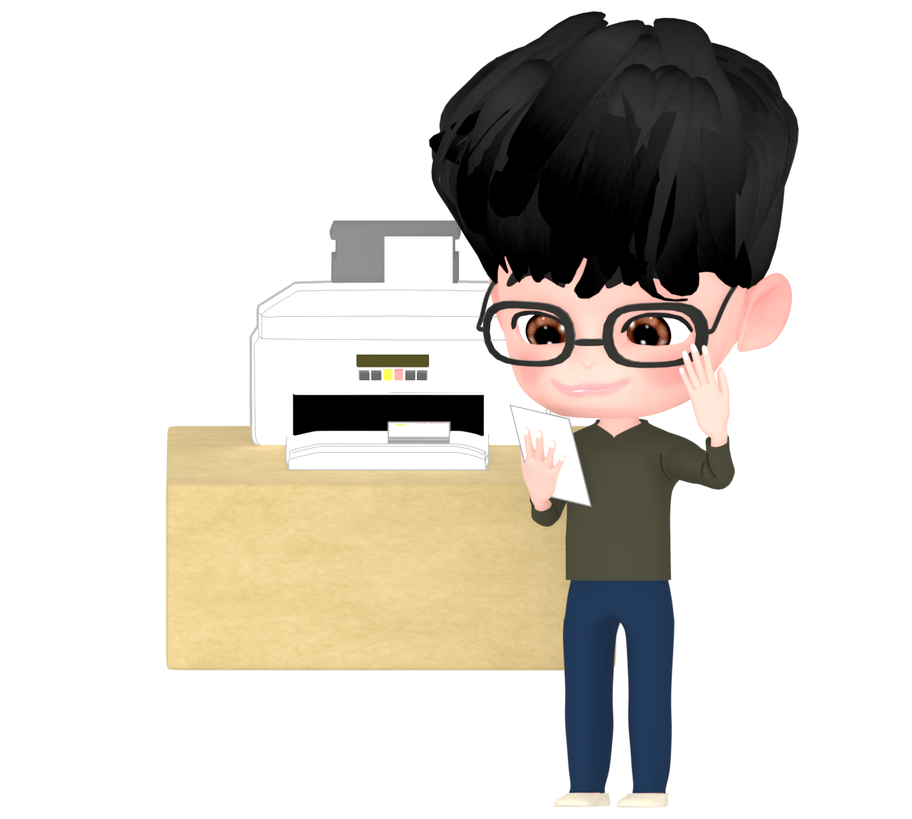 プリンターで年賀状を印刷する男性のイラスト