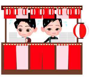 繁盛をする忙しい屋台のイラスト