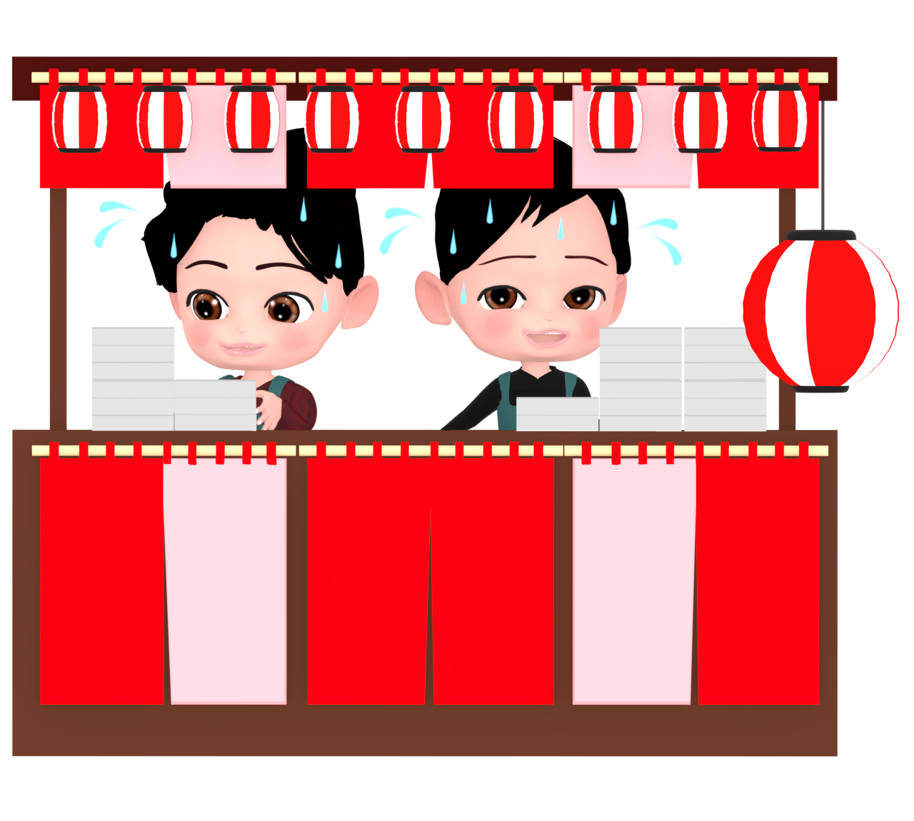 繁盛をする忙しい屋台のイラスト