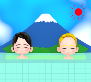 銭湯に浸かる外国人男性のイラスト