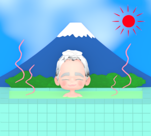 銭湯に浸かるおじいちゃんのイラスト