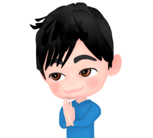 上目遣いで合掌をする男性のイラスト