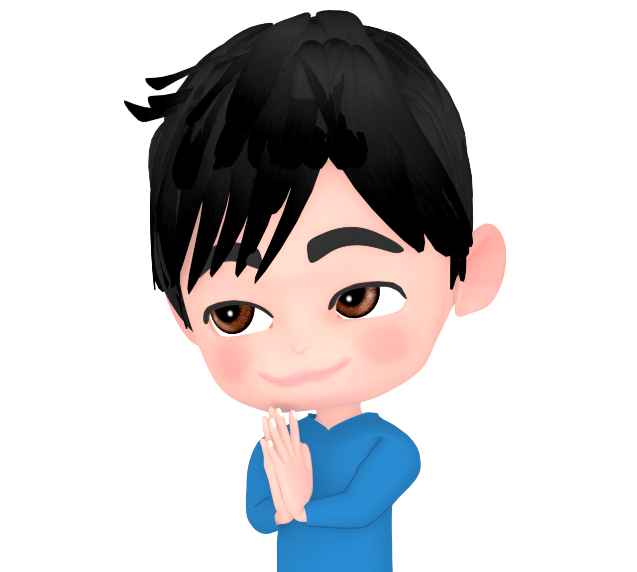 上目遣いで合掌をする男性のイラスト