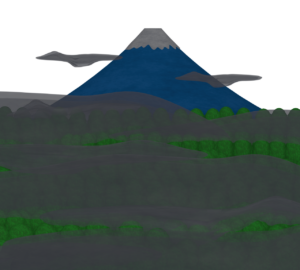雨雲がかかる富士山のイラスト