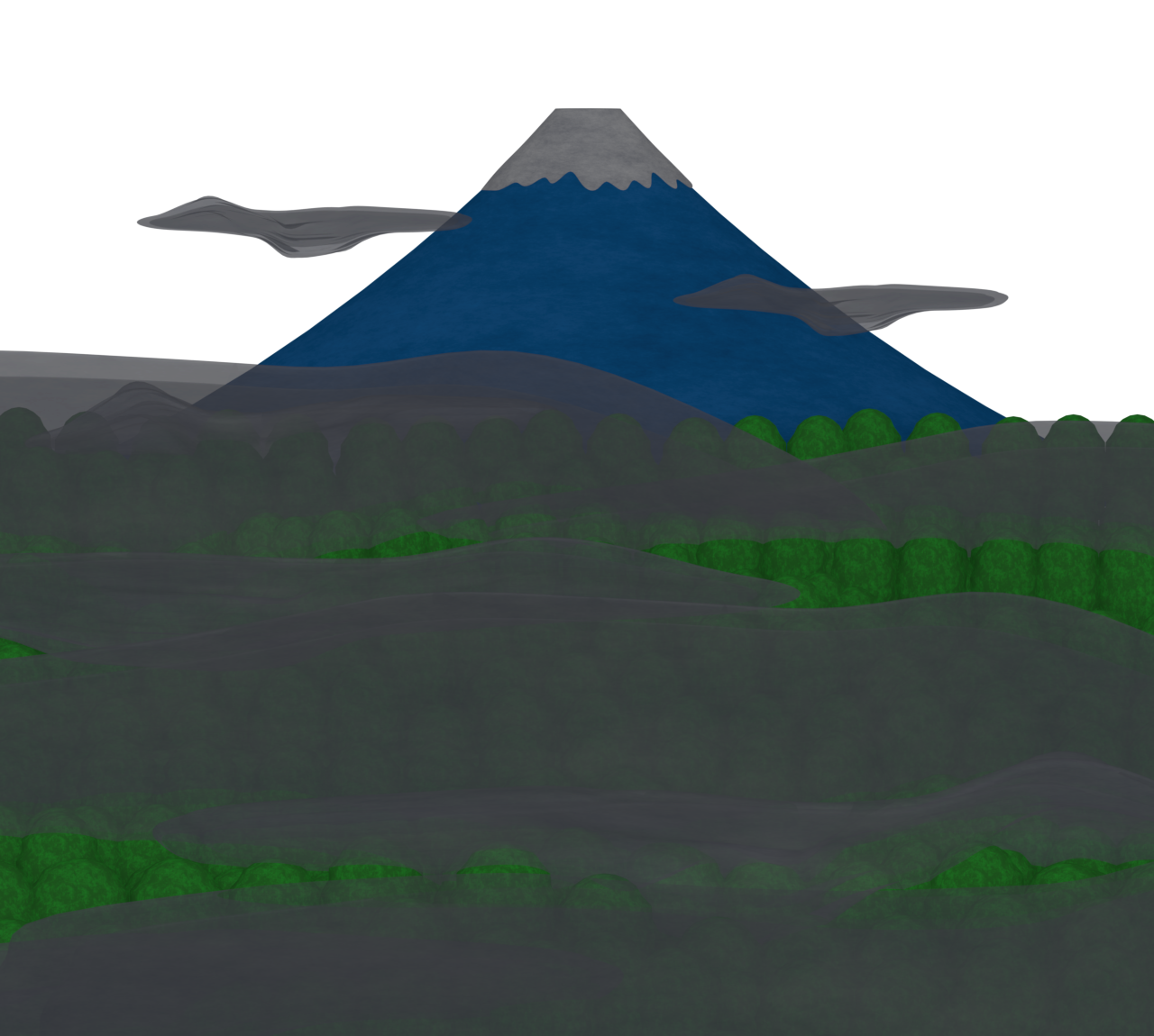 雨雲がかかる富士山のイラスト