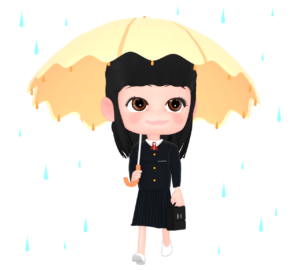 傘をさす女子学生のイラスト