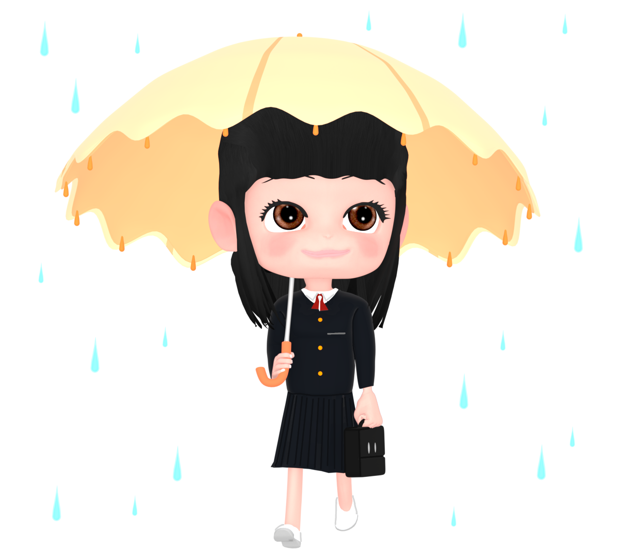 傘をさす女子学生のイラスト