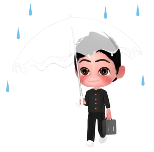 雨の日に傘をさす男子学生のイラスト