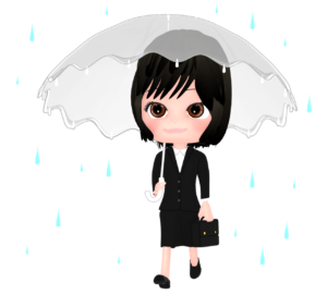 雨の日に傘をさすOLのイラスト