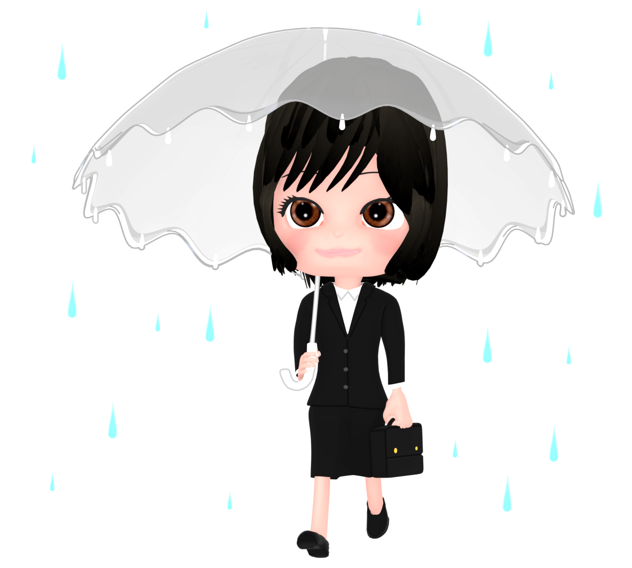雨の日に傘をさすOLのイラスト