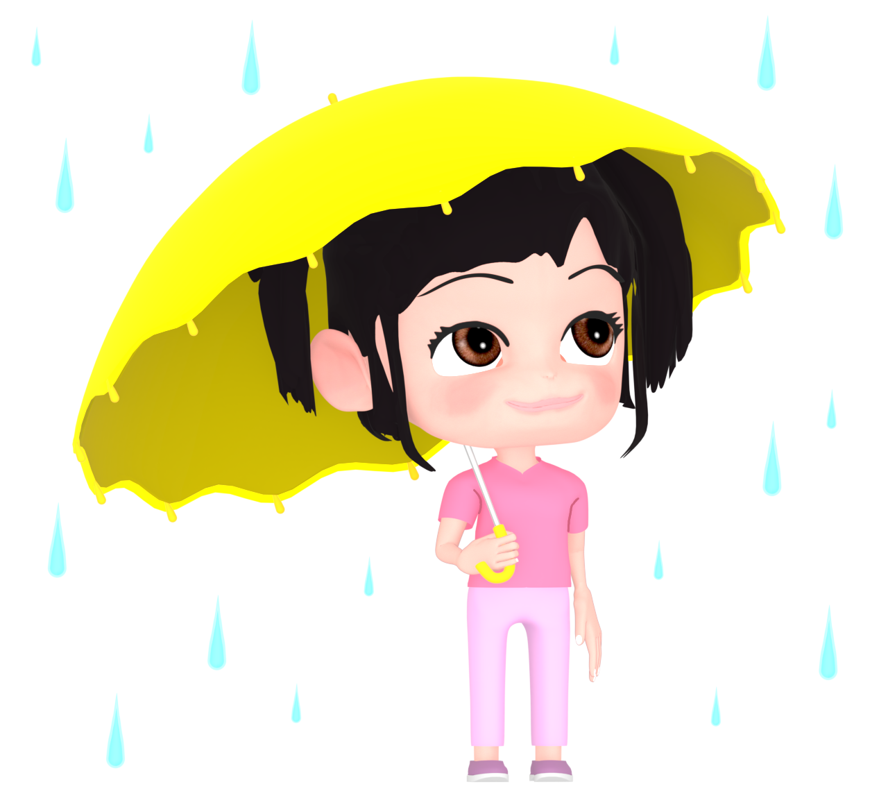 雨の日に傘をさす女の子のイラスト