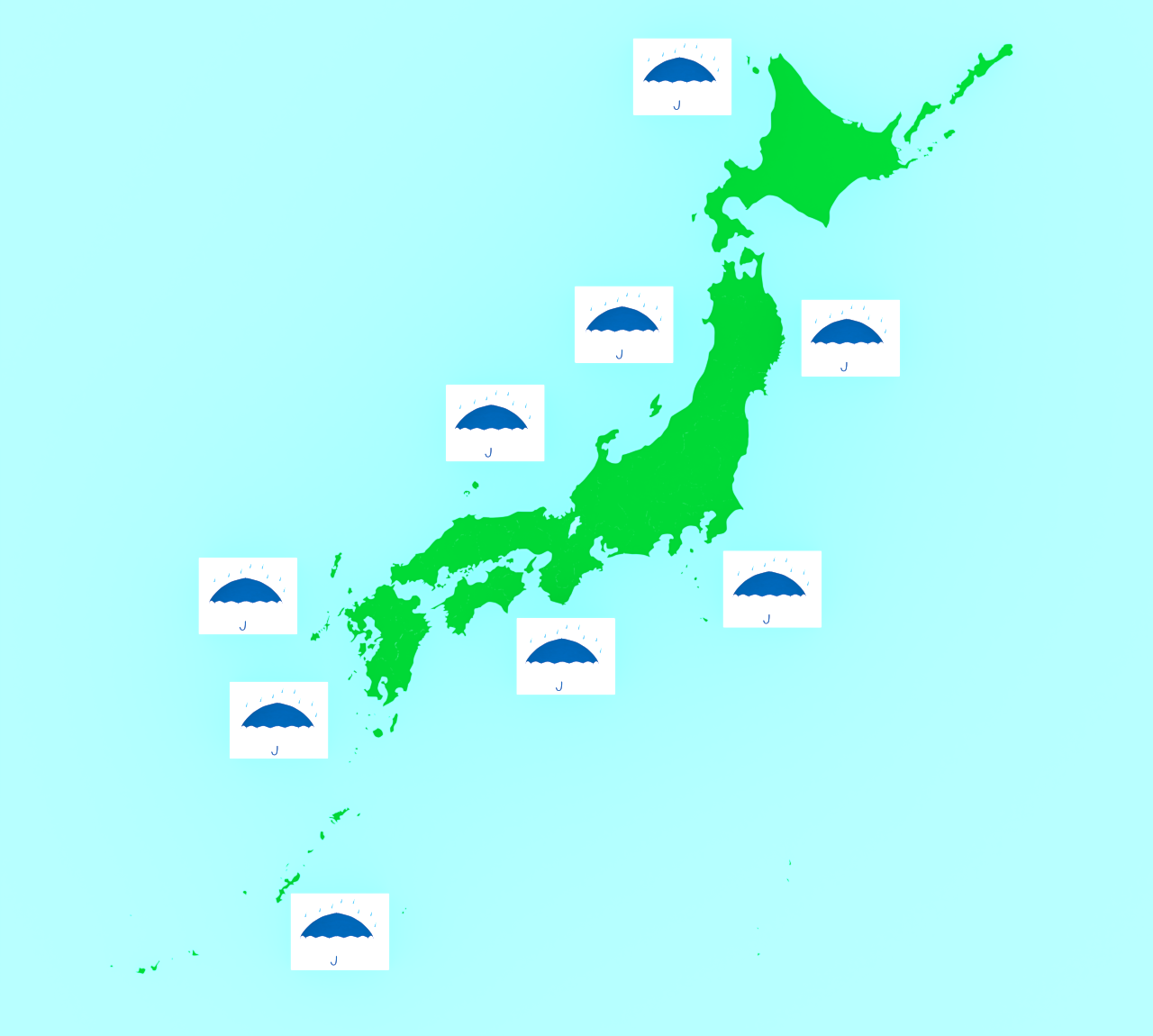 日本全国 雨の天気のイラスト