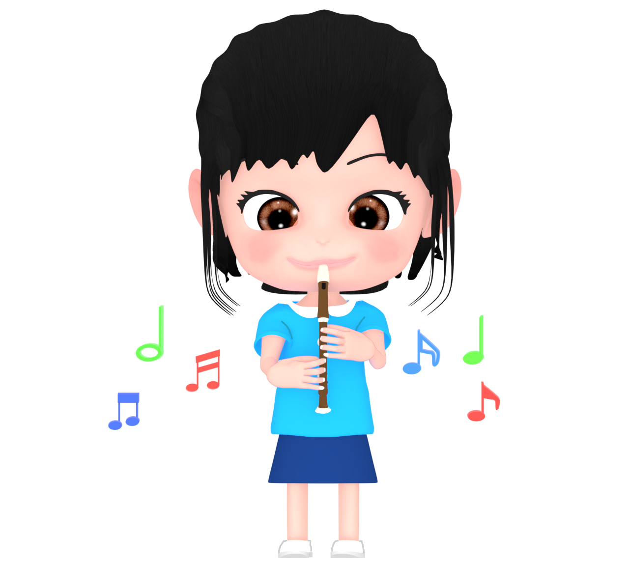 リコーダーを吹く女の子のイラスト
