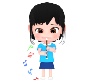 リコーダーの練習をする子供のイラスト