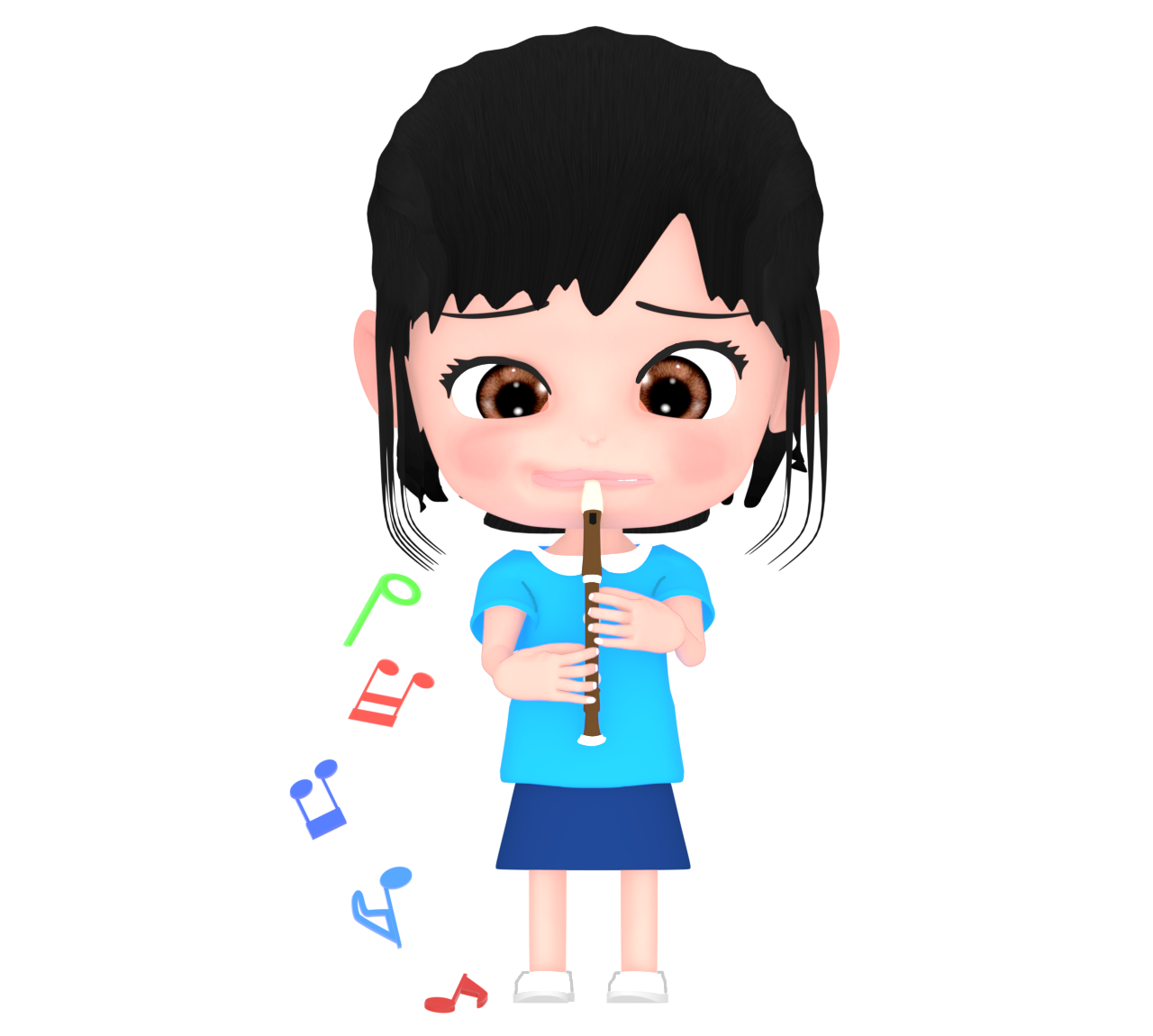 リコーダーの練習をする子供のイラスト