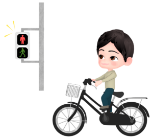 赤信号で止まる自転車の男性のイラスト