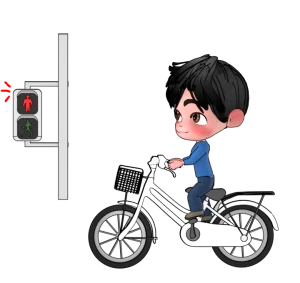 赤信号で止まる自転車の男性のイラスト