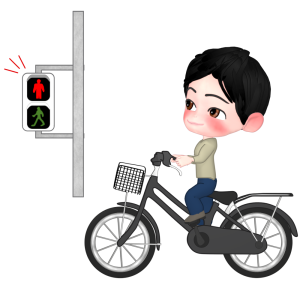 赤信号で止まる自転車の男性のイラスト