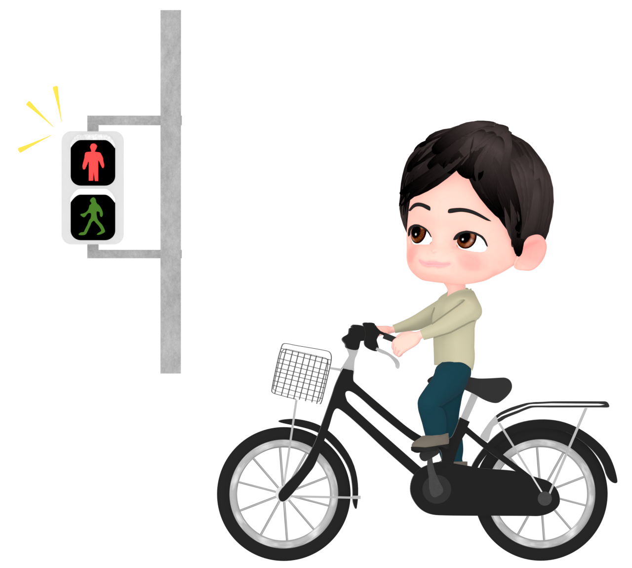 赤信号で止まる自転車の男性のイラスト