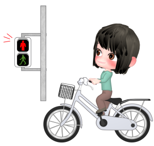 赤信号で止まる自転車の女性のイラスト