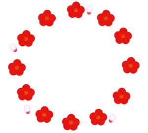 紅梅の花の円フレーム