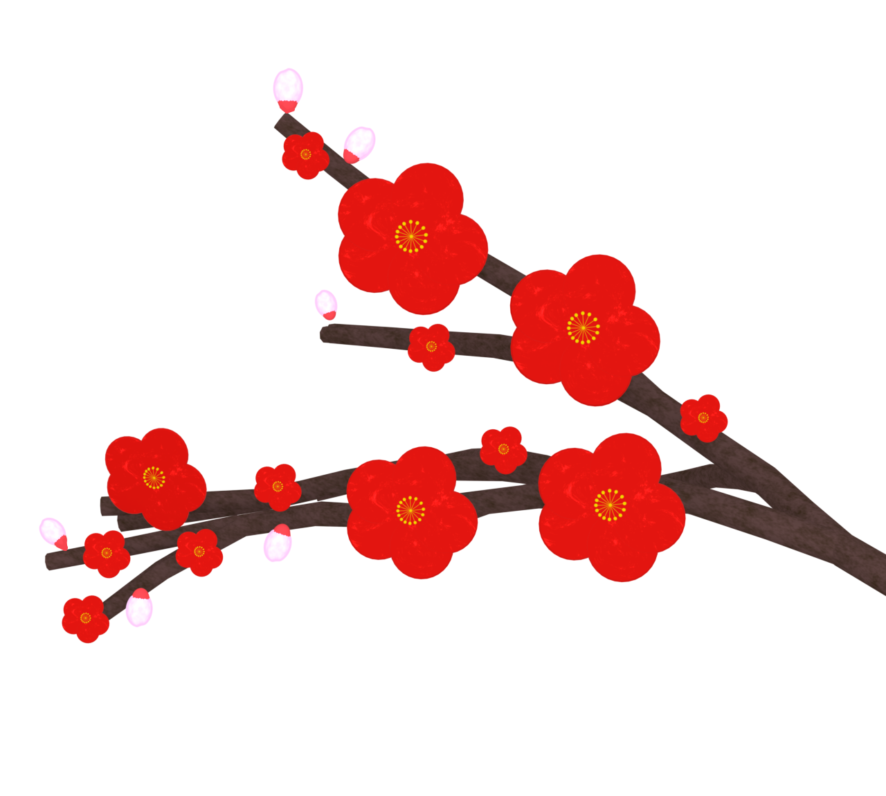 赤い梅の木のイラスト