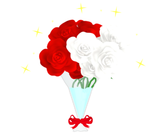 赤い薔薇と白いバラの花束のイラスト