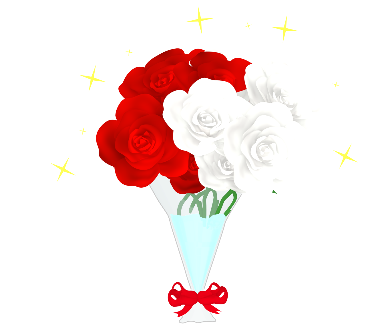 赤い薔薇と白いバラの花束のイラスト