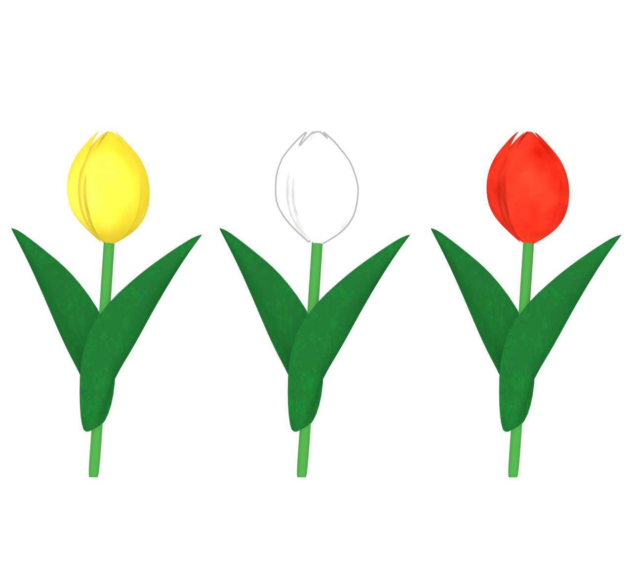 赤・白・黄のチューリップのイラスト