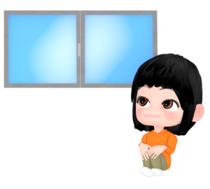室内でリラックスをする女性のイラスト