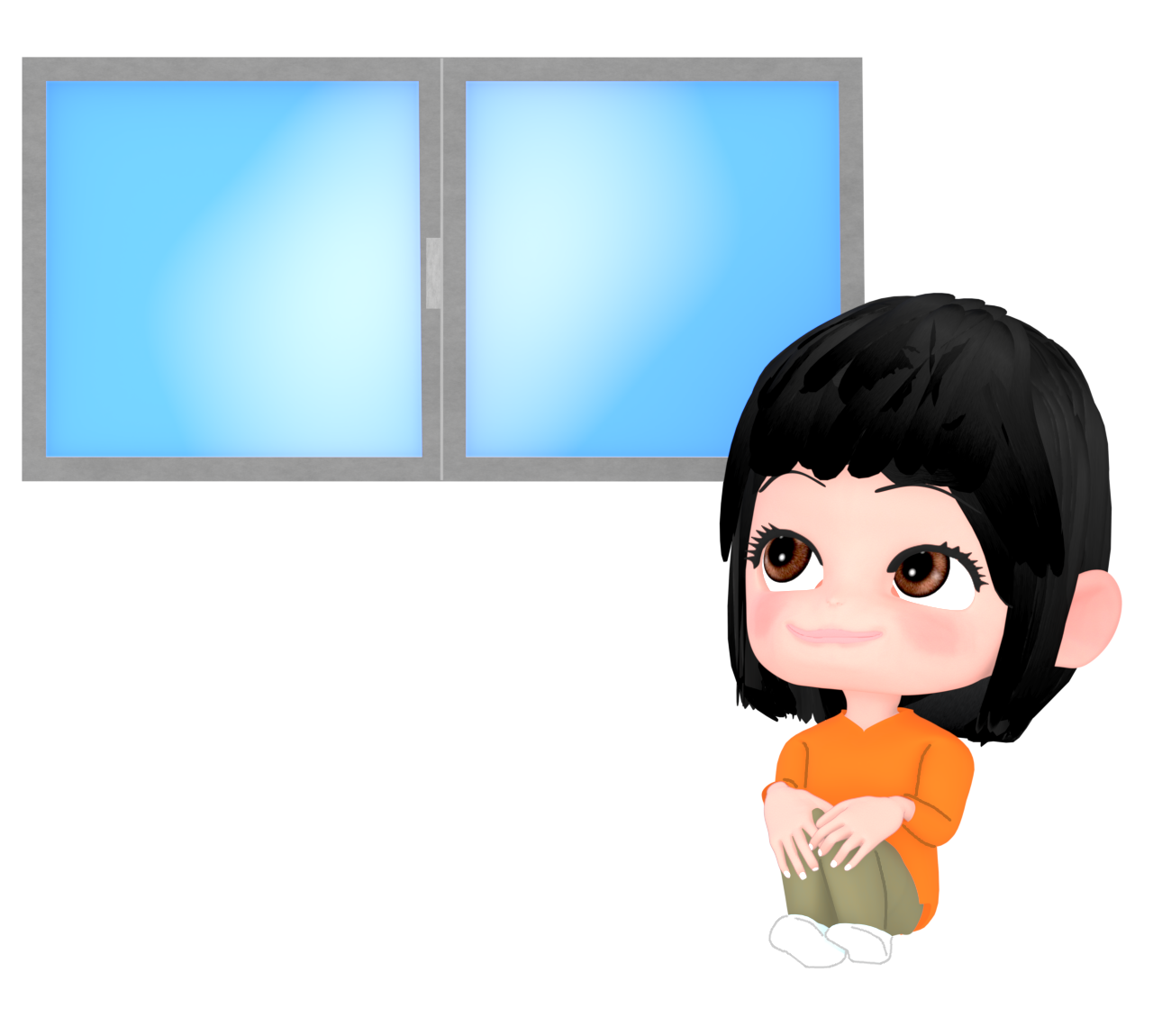 室内でリラックスをする女性のイラスト