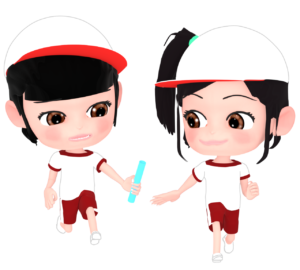 運動会のリレーでバトンを渡すイラスト
