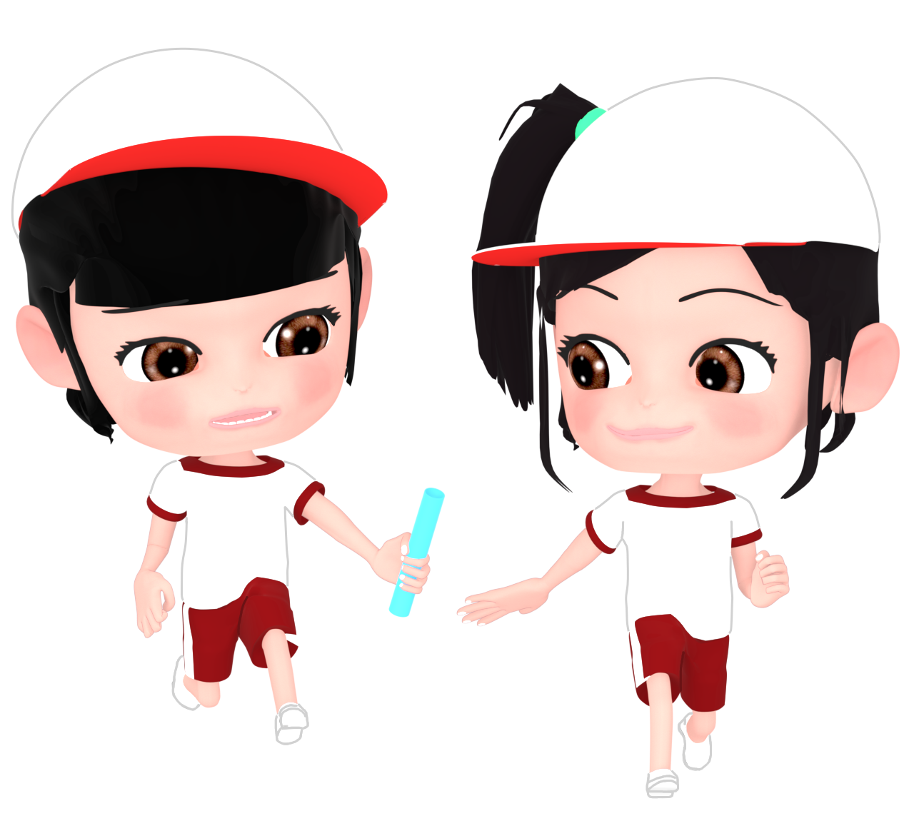 運動会のリレーでバトンを渡すイラスト