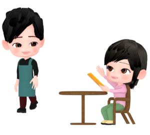 飲食店で店員を呼ぶ女性のイラスト