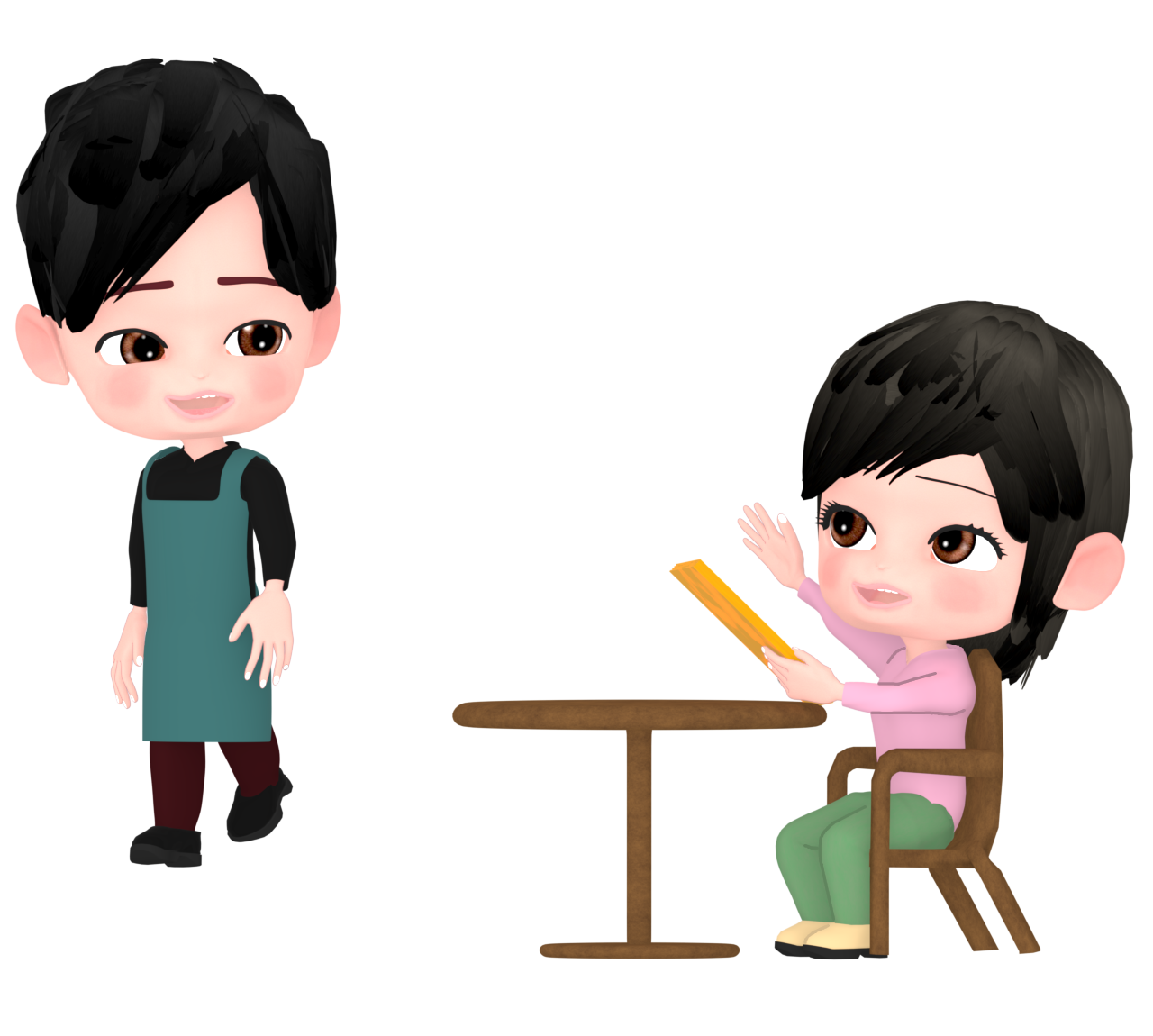 飲食店で店員を呼ぶ女性のイラスト