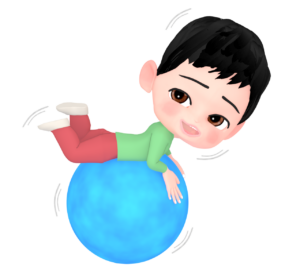 バランスボールに全身で乗る男の人のイラスト