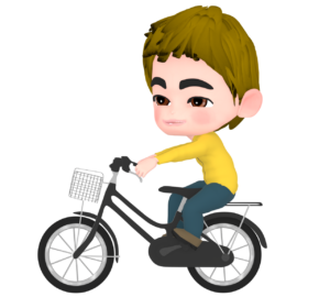 荷台に乗って自転車を運転するイラスト