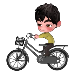 荷台に乗って自転車を運転するイラスト