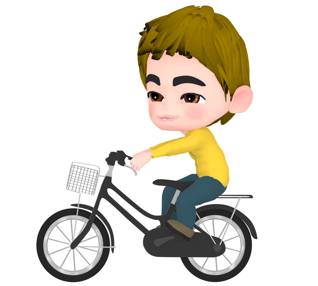 荷台に乗って自転車を運転するイラスト