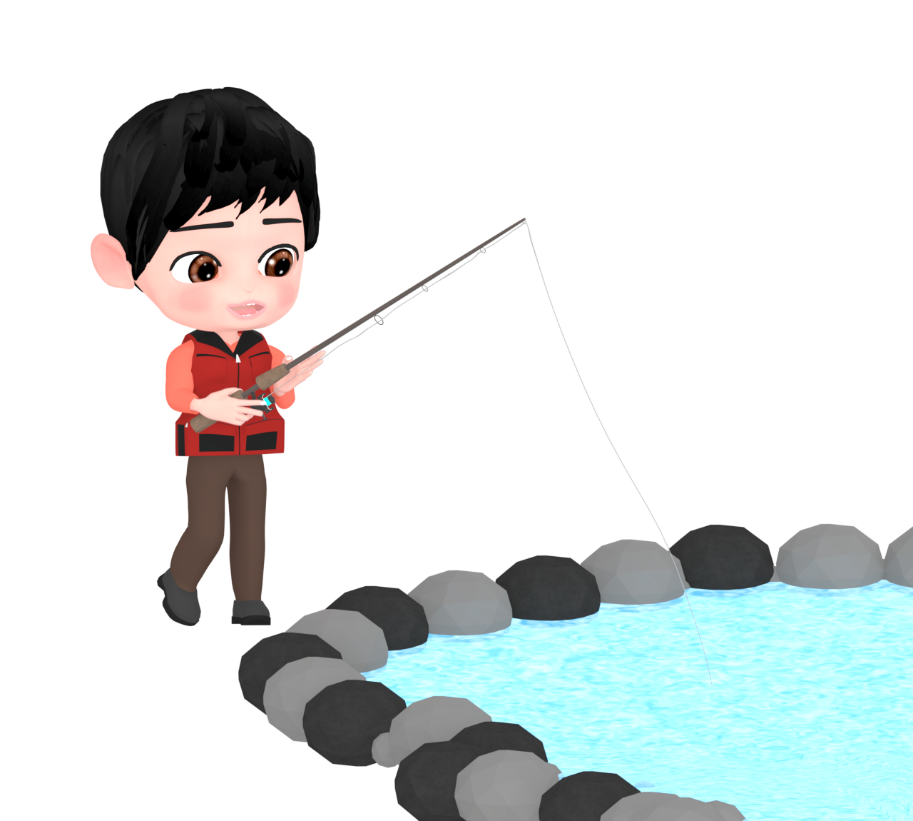 川釣りのイラスト