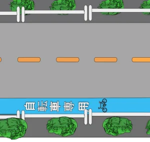 路肩に街路樹がある道路のイラスト