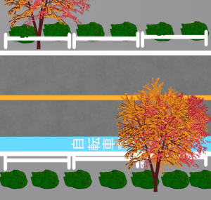 路肩に街路樹がある道路のイラスト