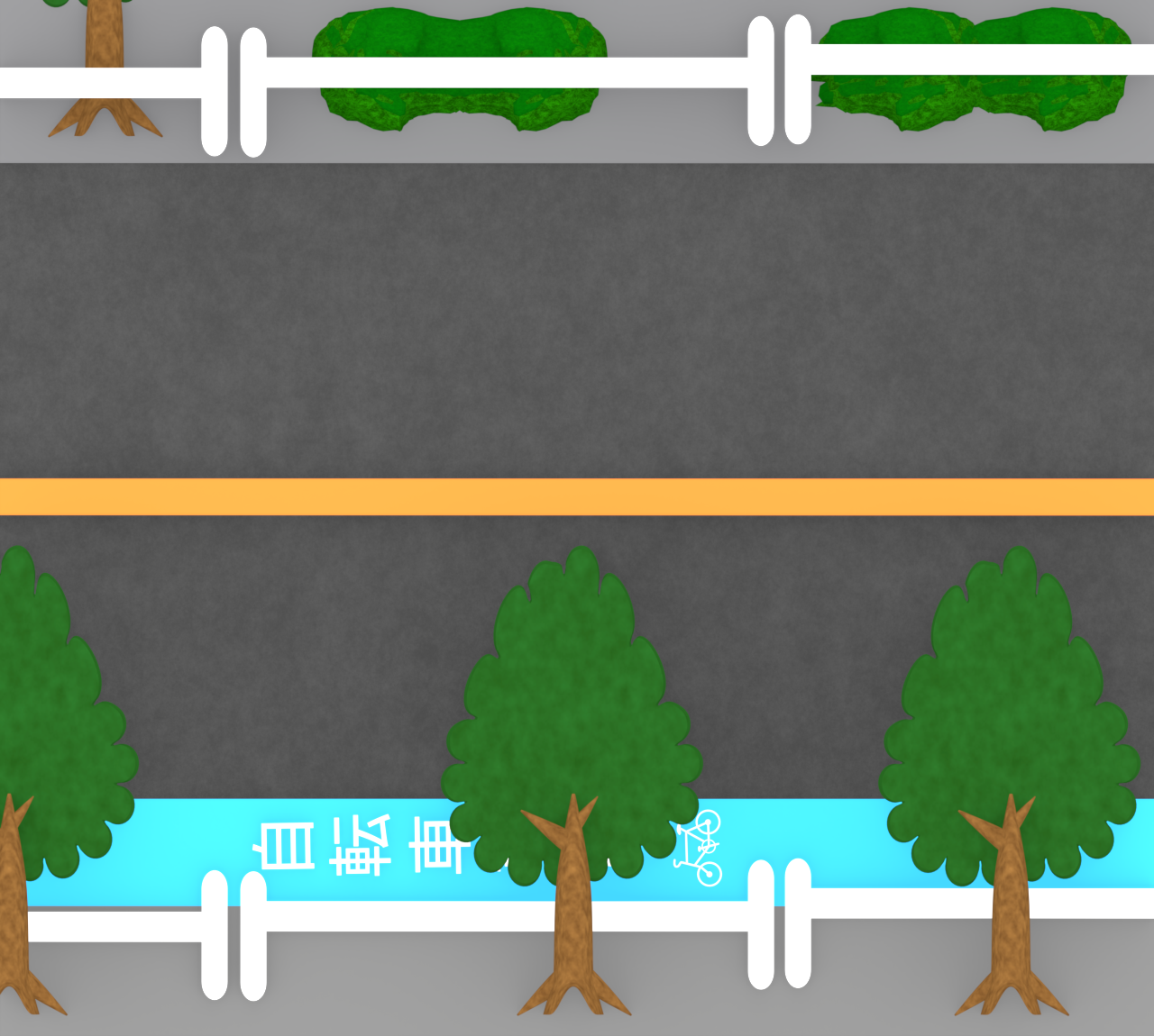 路肩に街路樹がある道路のイラスト